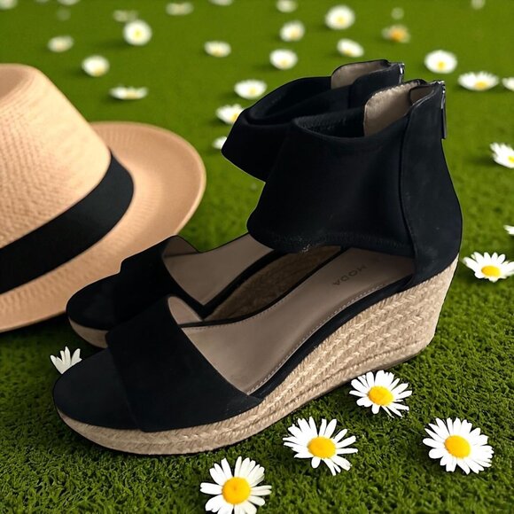 PELLE MODA Womens Black Espadrille Wedges Size 6.5 - Picture 1 of 9